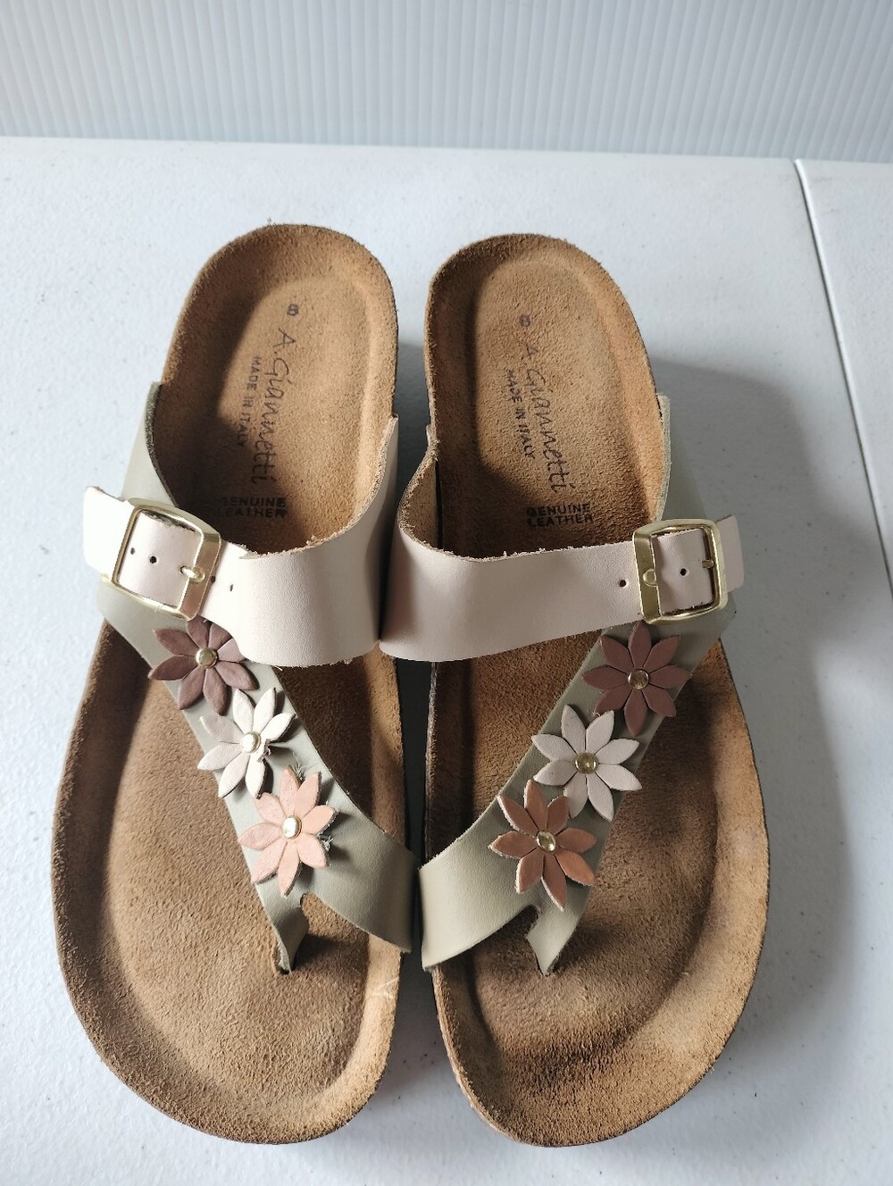 A Giannetti Floral Thong Leather Sandals 8 Artsy Comfort Vacation Travel